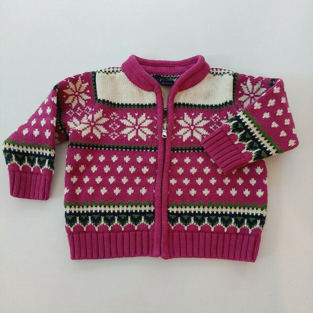 Fair Isle Lands' End Zippered Cotton Snowflake Cardigan 6-12M